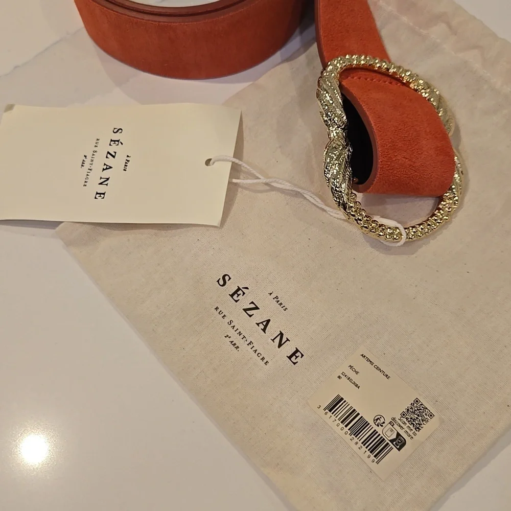 Sezane Artemis Belt, Peach, Size 80, NWT, From Paris, Comes With Floral Clutch - Picture 13 of 17